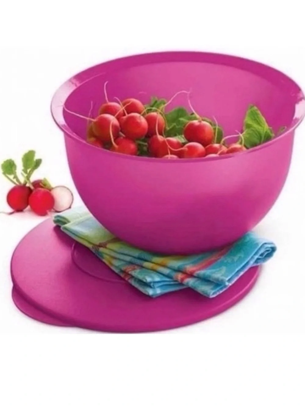 Tupperware Bright Pink Mixing Bowl with Lid - Large Plastic 2.5 L